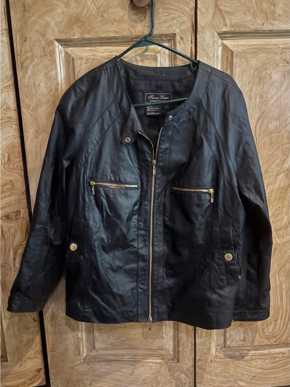Terry Lewis Leather Black Jacket with Gold Hardware Sz 1X